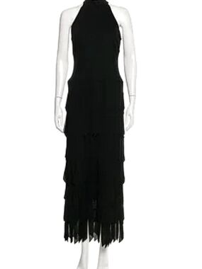 Tadashi Shoji Black Sleeveless Fringe-Panel Maxi Dress